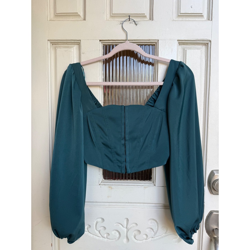 Urban Outfitters Teal Blue‎ Maddie Bustier Corset Hook Eye Crop Top Size Small